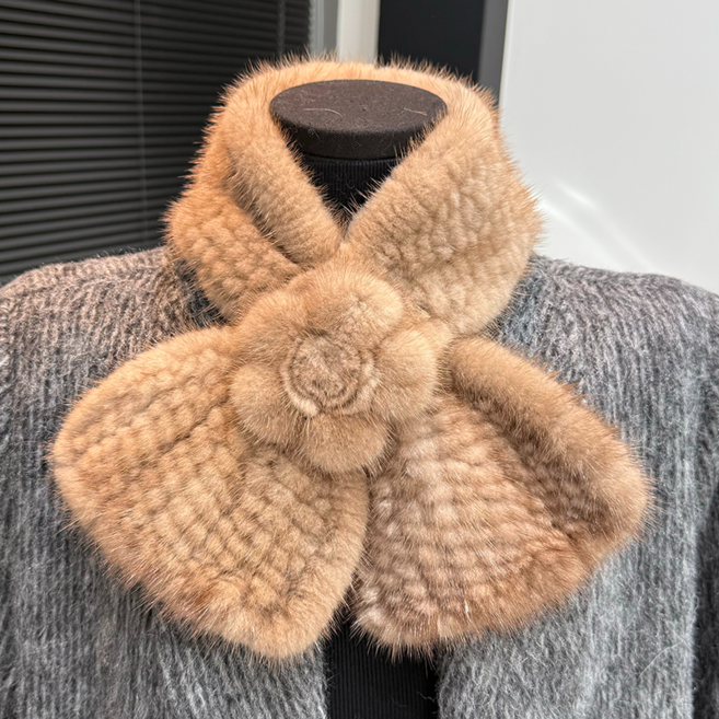 천연 밍크 니팅 꽃장식 머플러 4종컬러 택1 목도리 고급 여성 모피 목도리 RM240722