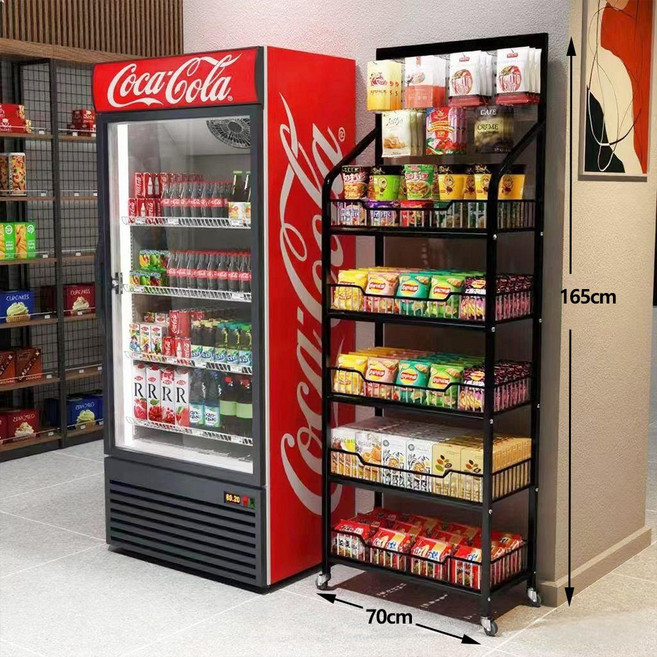 BangPang 멀티 이동식 철제 책장 간식 진열대 슈퍼마켓 진열대 편의점선반 편의점진열대 5단 700x1650, 블랙/5단, 1개