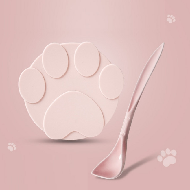 키미랑 강아지습식캔뚜껑 마개 밀폐 실리콘 스푼세트 고양이캔사료 민트 블루 핑크, 핑크(뚜껑&스푼세트), 1개