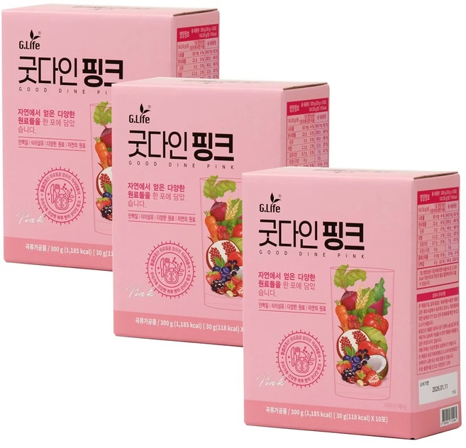 지라이프 굿다인핑크 / 고단백&고식이섬유 식사대용식, 300g, 3박스 - 쿠팡