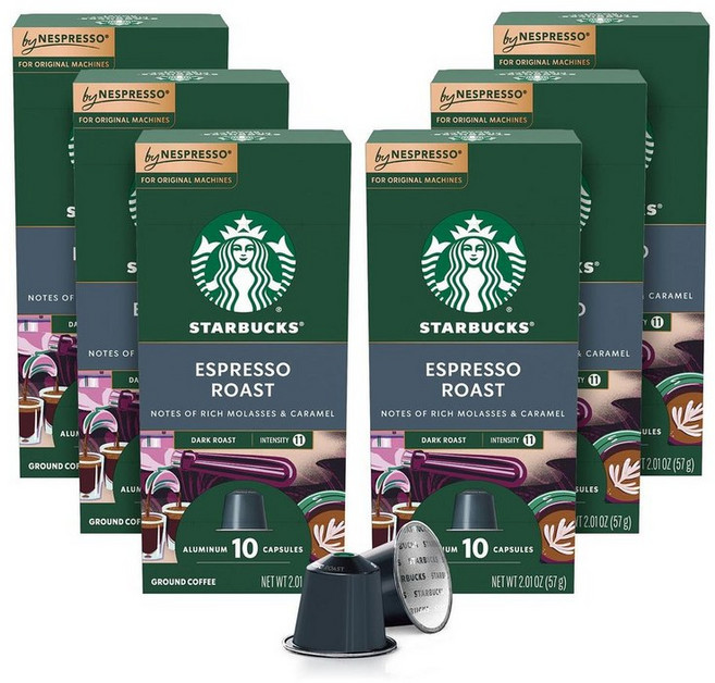 Starbucks 스타벅스 네스프레소 에스프레소 커피 포드 다크 로스트 5.7g, 60개입, 1개