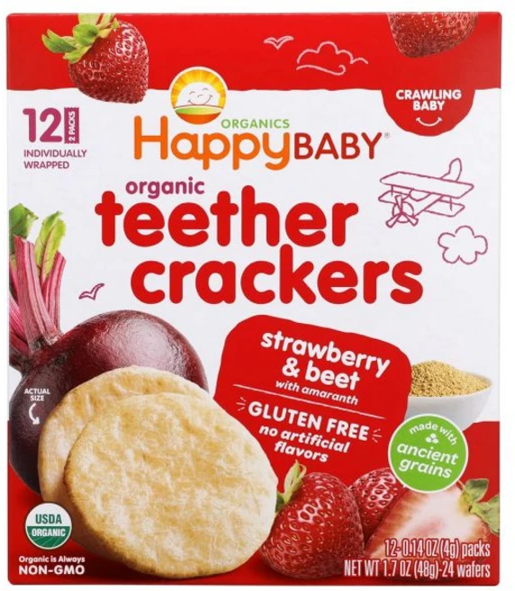 아기자 영양식 어린이 자 해피 베이비 딸기 & 비트 티더 크래커 12개 1.7온스, 1.7 Ounce (Pack of 1) - 쿠팡