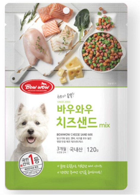 바우와우 혼합치즈샌드 강아지 간식 120g 10p, 2개, 치킨 + 연어 + 야채 + 치즈 혼합맛