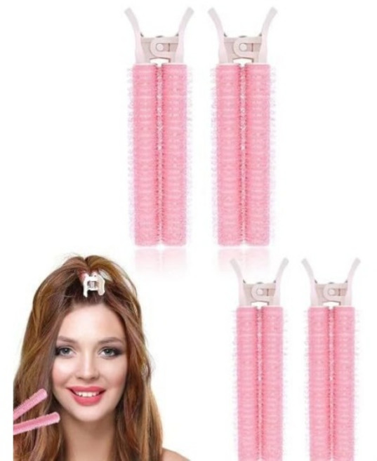 셀프 그립 기능이 있는 4Pcs 핑크 헤어 볼륨 루트 클립 롤러 휴대용 DIY 뱅 컬링기 스타일링 도구 액세서리