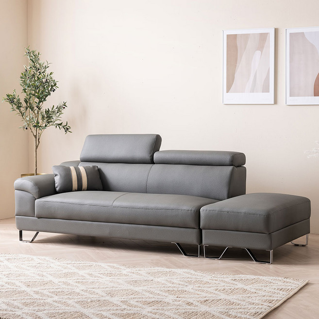 세계로가구 에노스 3인 신소재 인조가죽 소파 3인용 쇼파, 머드그레이(착석시 팔걸이 우측), 보조스툴 포함