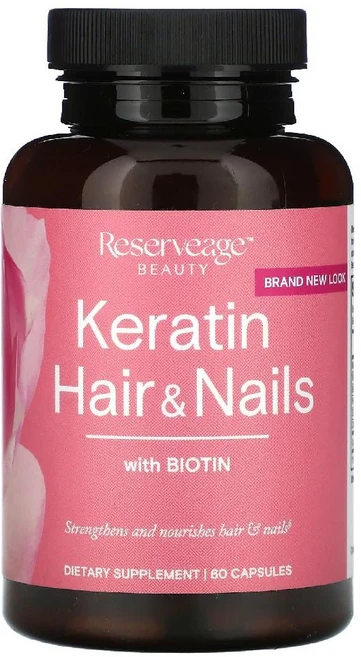 Reserveage Nutrition 레저베이지 케라틴 헤어 부스터 비오틴 함유 - 및 레스베라트롤이 포함된 보충제 모발 성장 손톱 건강 지원 60캡슐, REA00011, 1개 - 쿠팡