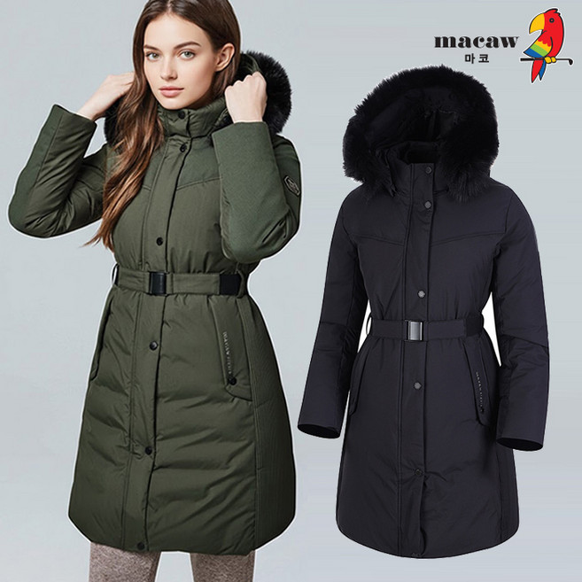 (여성)퍼 배색 디자인 구스다운 롱 점퍼_MMW4DJ21