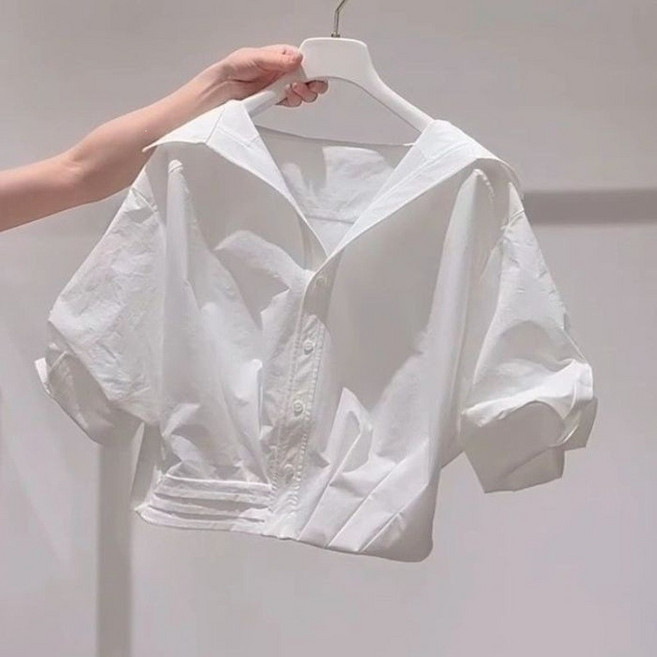 翻領短襯衫女夏季寬鬆休閒襯衣