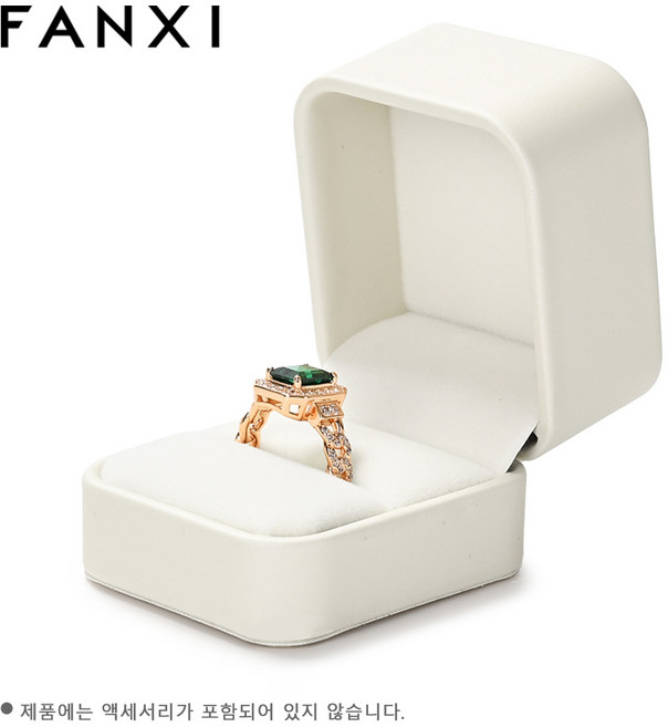 FANXI 보석 상자 보석 정리함 반지 귀걸이 목걸이 펜던트 팔찌 보관함 포장 상자 선물 케이스 결혼식용 벨벳/PU 가죽 둥근 모서리 보석 보관함 하얀색, 1개, H16001반지 케이스