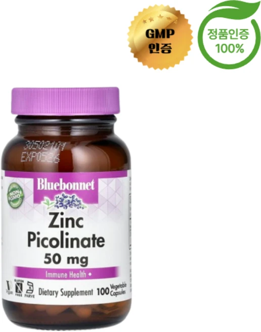 블루보넷 뉴트리션 징크피콜리네이트 아연 50mg 면역력 베지 캡슐 100정, 1개 - 쿠팡