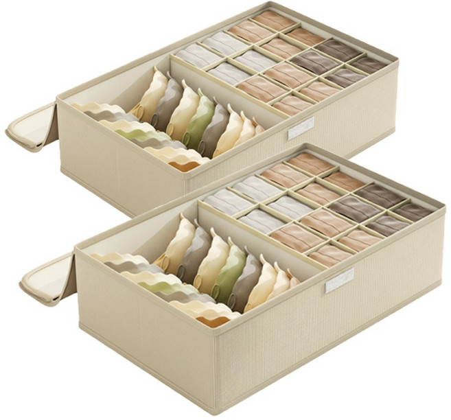 마벨인홈 옷장 서랍 속옷 양말 정리함 분리형 수납박스 보관함, 2개, 크림베이지