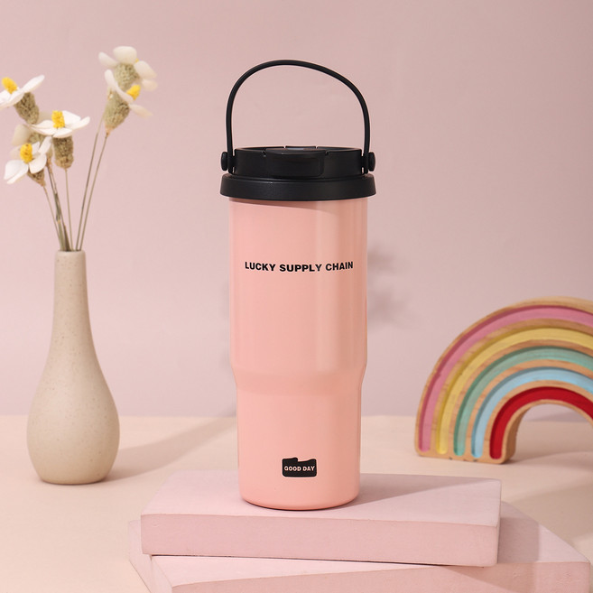 GUCCRES 316不鏽鋼大容量提手保溫杯 700ml, 粉色 支援，不含掛包茶倉, 1個