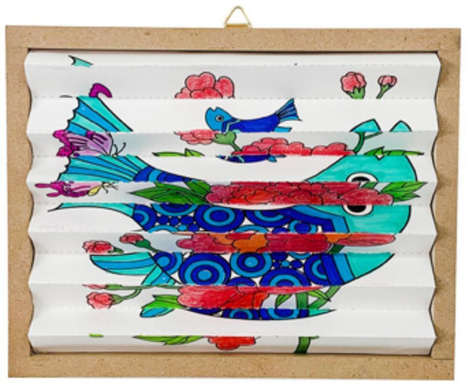 재밌는 전통민화 도안색칠 아코디언접기 이중그림 액자 5p 미술학원 DIY 선물용, 3.공명도-동백