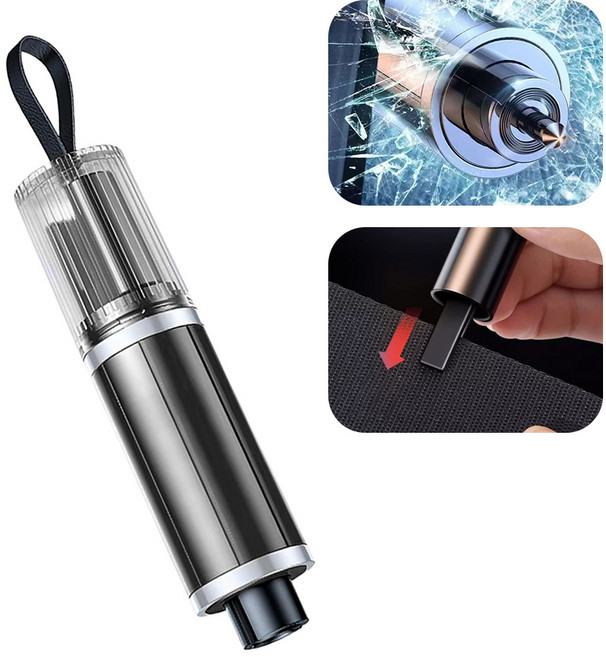 예삐스토어 차량 비상용 망치 안전벨트 커터 자동차 유리 비상 탈출, 블랙, 1개