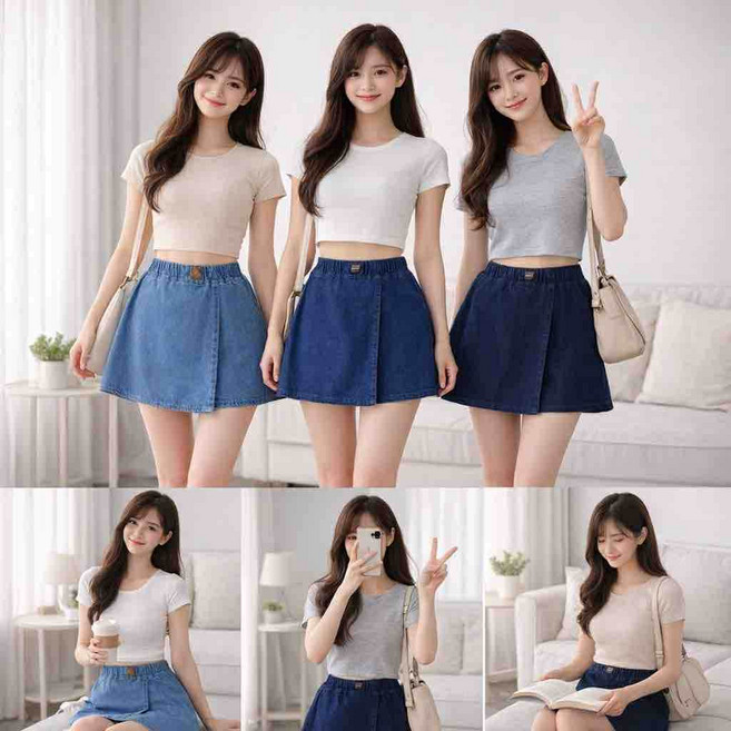 韓版丹寧褲裙 - 牛仔短褲裙