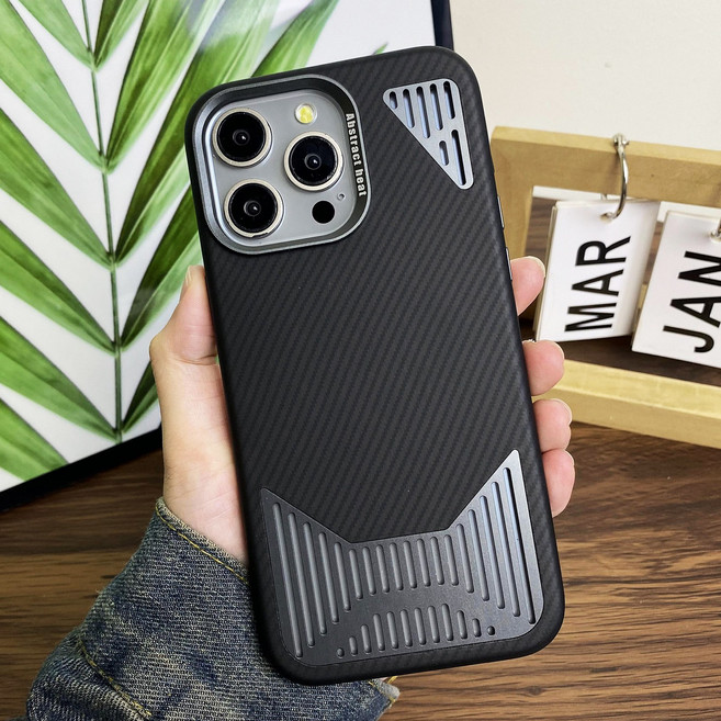 跨境蘋果16Promax碳纖紋磁吸手機殼iPhone15鋁合金散熱窗14保護套, 1個, 14 Pro