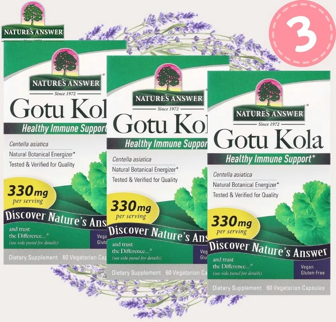 네이처스앤서 고투 콜라 병풀 추출물 Gotu Kola 330mg 60캡슐 3개, 3병, 60정 - 쿠팡