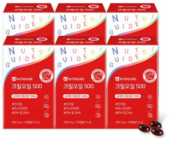 뉴트리가이드 크릴오일 500, 6개, 30정