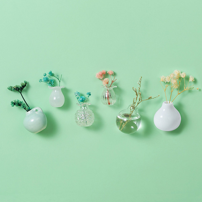 미니어처화분 마그넷 미니 꽃병 냉장고자석 도자기 꽃병 문예 풍격 미니어처소품 인테리어냉장고자석 홈 인테리어 필수, 패키지 2, 6피스 세트