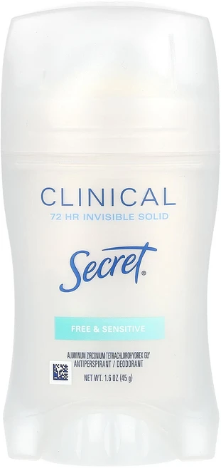 Secret 클리니컬 72 HR 인비저블 솔리드 디오도런트 프리 앤 센시티브 45g(1.6oz), Secret클리니컬72HR인비저블솔리드디오도런트프리앤센, 45g, 1개 - 쿠팡