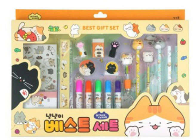 핑크풋 10000 냥냥이 베스트 문구 세트, 혼합색상, 1세트