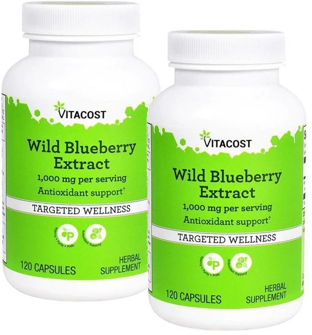 비타코스트 와일드 블루베리 추출물 1000mg 퍼서빙(60일분) Vitacost Wild Blueberry Extract, 2개, 120정 - 쿠팡