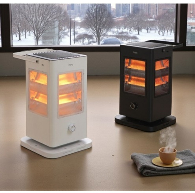 이엔텍 전기오방난로 가정용 사무실 업소용 매장용 캠핑용 전기히터 발터치난로, 매트 블랙