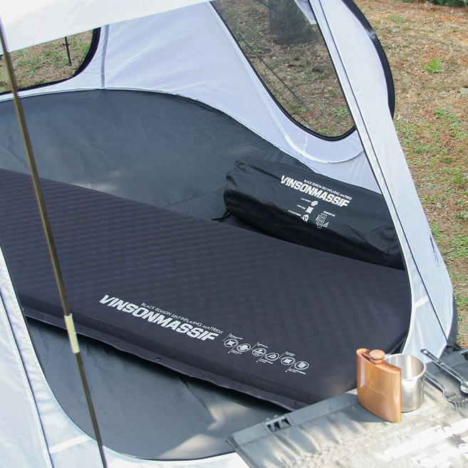 [백화점 정품] 빈슨메시프 초경량 에어 캠핑 매트 자충매트 시그니처8T 싱글 8cm 자충 에어매트 휴대용 매트리스, 블랙