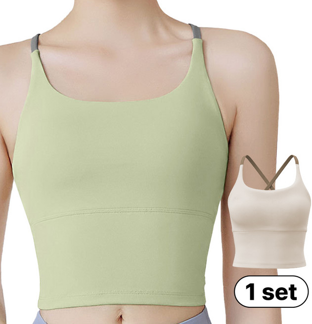 민트스쿨 쫀득 나시브라탑 패드 일체형 심리스 스포츠브라탑 요가 피트니스