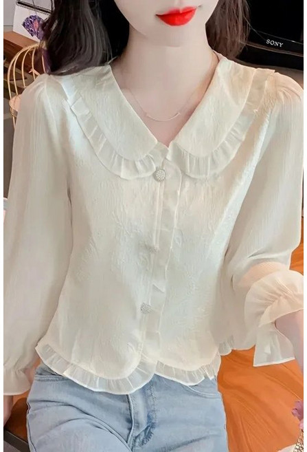 봄 가을 여성 긴팔 블라우스 캐주얼 셔츠 상의 루즈핏 긴팔티 기질 인형넥 숏 블라우스 남방 LPC