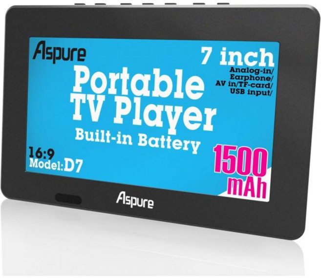 LEADSTAR LEDSTAR 7인치 휴대용 소형 디지털 ATSC TFT HD 화면 자동차 카라반 캠핑 야외 또는 주방용 무료 보기 LED TV.내장 배터리 텔레비전모니터FM, 1개