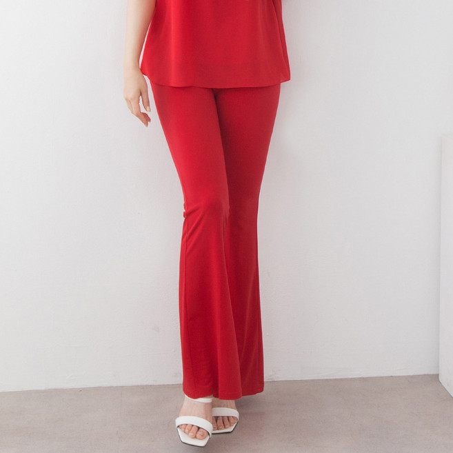 컬러 댄스 나팔 바지 섹시 스포츠 댄스복 여성 부츠컷 라인 모던 사교춤 밸리 연습용 단체복 40 50대, 레드