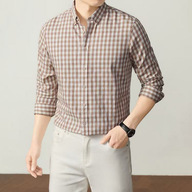 J nd O남성 봄 베이직 체크무늬 데일리 긴팔셔츠