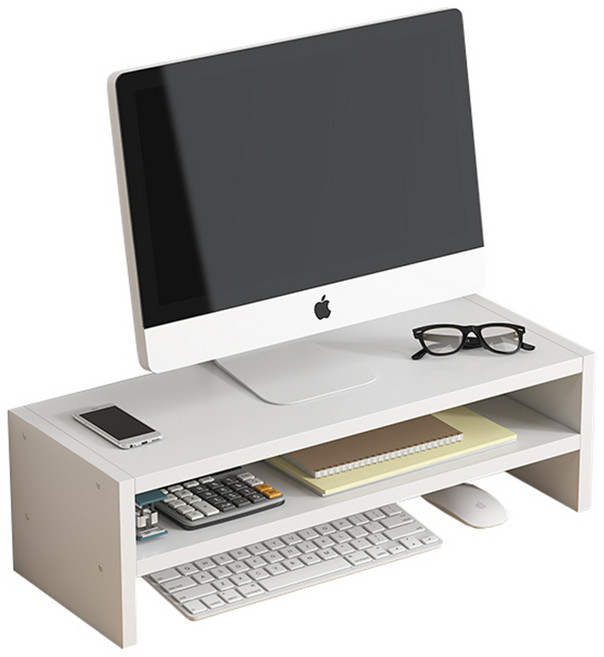 기본형 2단 수납형 모니터받침대 책상정리, 화이트