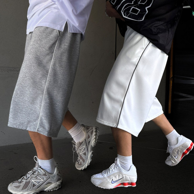 빠델 [기획상품/1+1] 7부 파이핑 삥줄 버뮤다팬츠 벌룬 와이드 반바지 빅사이즈스웻 팬츠 츄리닝