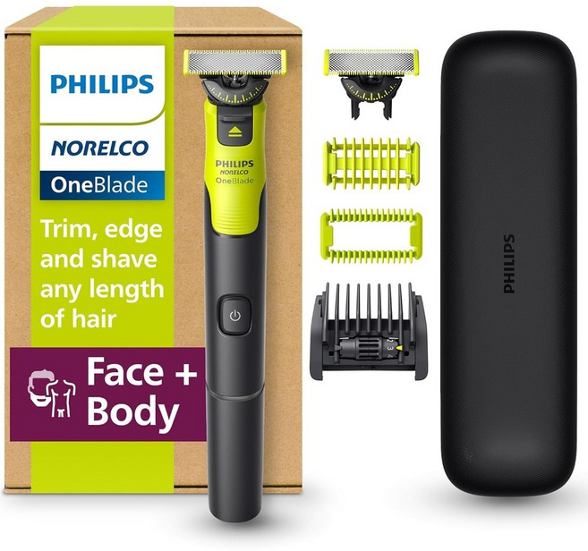 노렐코 필립스 원블레이드 프로 360도 수염 몸 전기 면도기 트리머 블레이드 14단계, 원블레이드 프로 360 얼굴+몸 + LED 디스플레이, 블랙/라임 그린