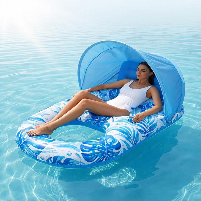 미국출고 평점4.5+ 237405 Pool Floats Adult with Canopy Inflatable Lounger Float Adjustable Sun Shield &