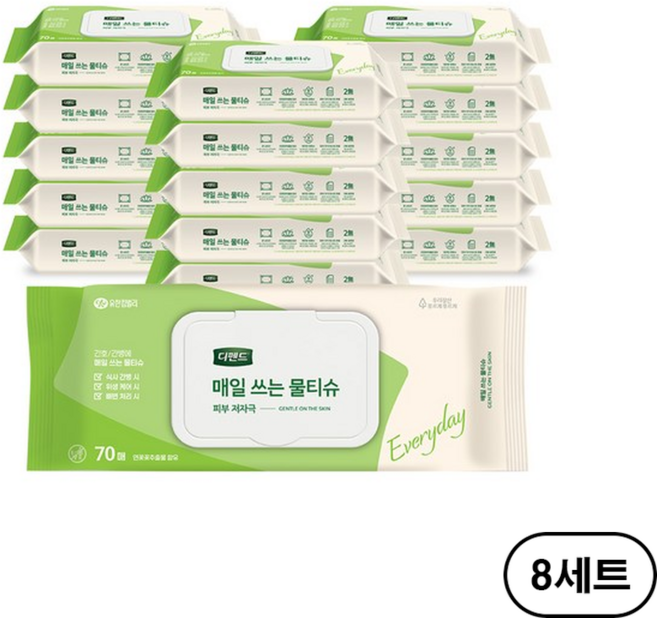 디펜드 매일 쓰는 물티슈 캡형, 43g, 70매입, 128개