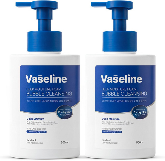 1+1 메르헨트 바세린 버블 대용량 폼클렌징 500ml 약알칼리 클렌징폼 세안제 폼클렌저 거품 남자 남성 여자 여성, 2개