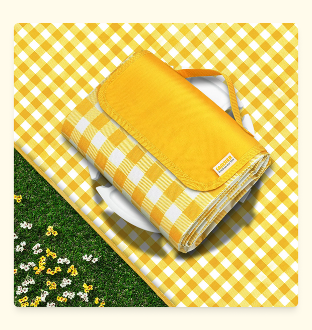 Bridge 중형 방수 피크닉매트 1.5m x 2m 옥스포드 접이식 캠핑매트 휴대용 돗자리 방수돗자리 옐로우 체크, 노란색 Yellow