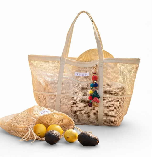 배온니 자체제작 2in1 지퍼 망사가방 비치백 물놀이 텀블러 가방