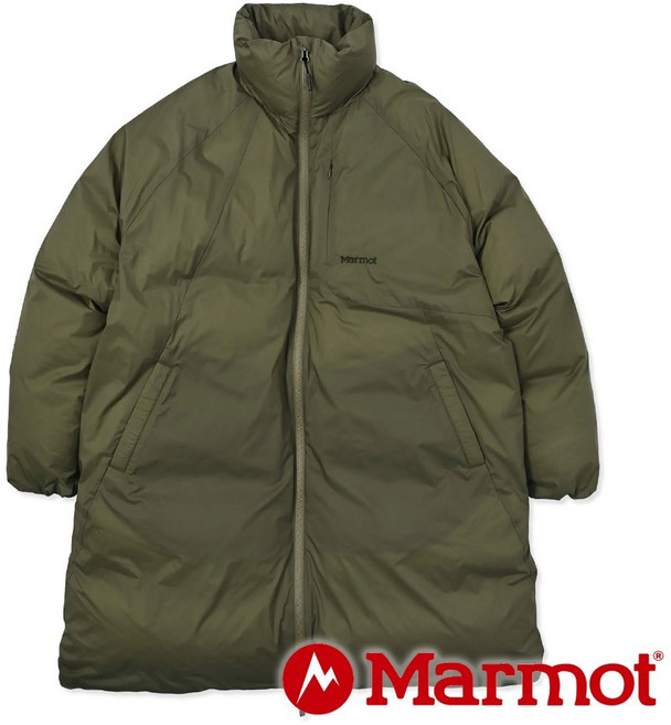 Marmot 中性立領長版羽絨防風外套 (750FP) 卡其綠 UDW016
