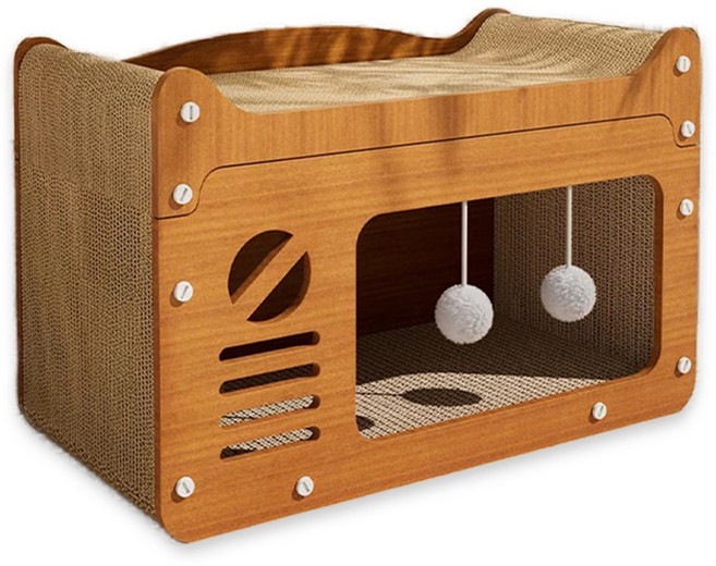 개과천선 어몽드 스케이 고양이 스크래쳐 하우스 중형, 1개, 우드 브라운