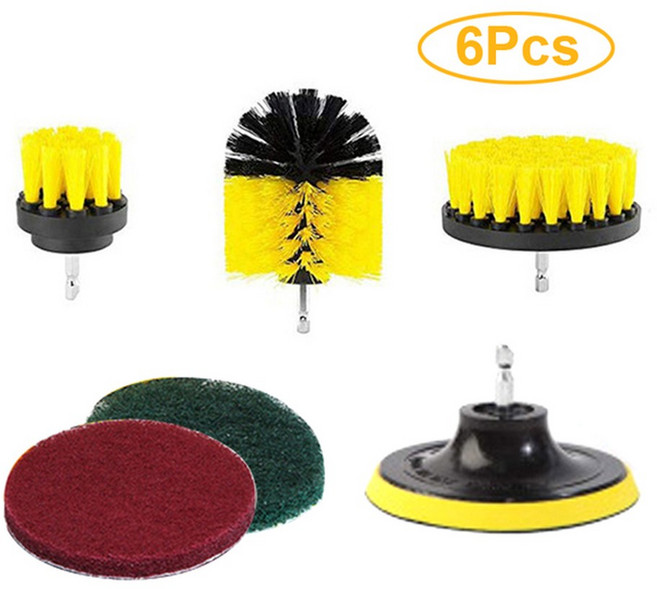 전동 브러쉬 UNTIOR 전기 드릴 브러시 키트 전원 스크러버 부착 세트 스크럽 워시 자동차 바닥 타이어 용 도구 화장실 청소, 6PCS, 1개