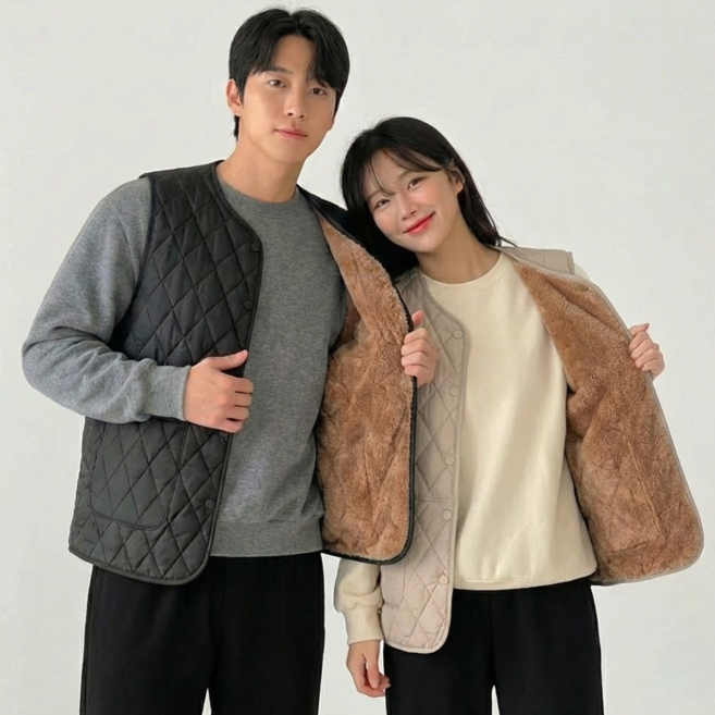 바로문 경량 패딩 조끼 다이아 퀼팅 브이넥 양털 정장 이너 오피스룩 남녀공용