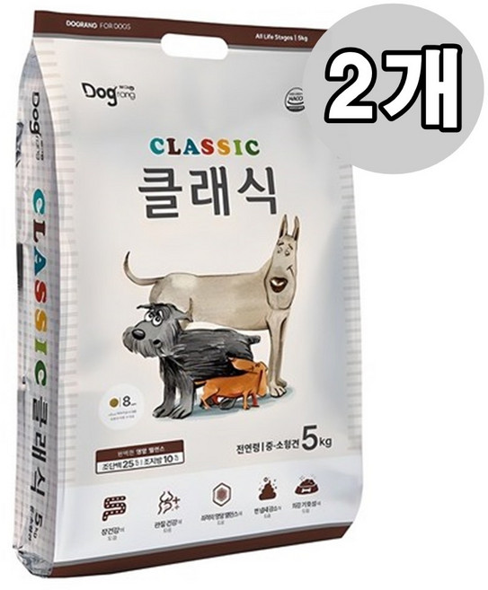 8위 - 도그랑 전연령 강아지 클래식 건식사료, 닭, 5kg, 2개