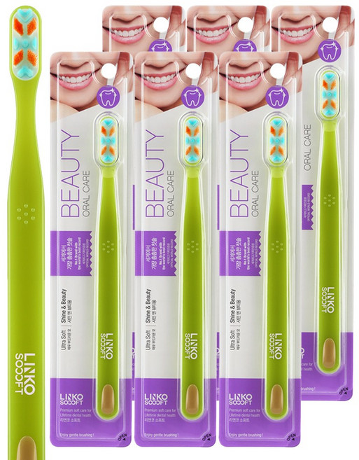 리앤코 소프트 샤인앤뷰티 미백용 부드러운 저자극 칫솔 (그린), 6개입, 1개