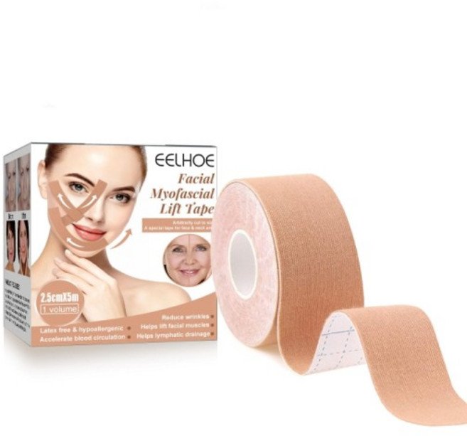 페이스 리프터 테이프 안티 에이징 얼굴 주름 숨기기 토닝 벨트 5m 길이 인스턴트 스티커 더블 턱, 리프팅밴드 페이스 업 테이프 에이징 얼굴 주름 토닝 벨, 1개