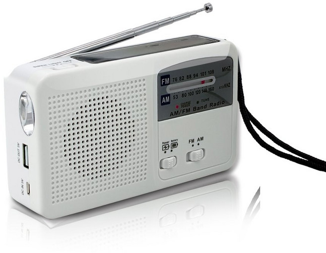 비상 라디오 태양열 및 핸드 크랭크 자체 전원 배터리 USB 충전 FM AM 라디오 LED 손전등 휴대폰 충전기 (화이트), 화이트