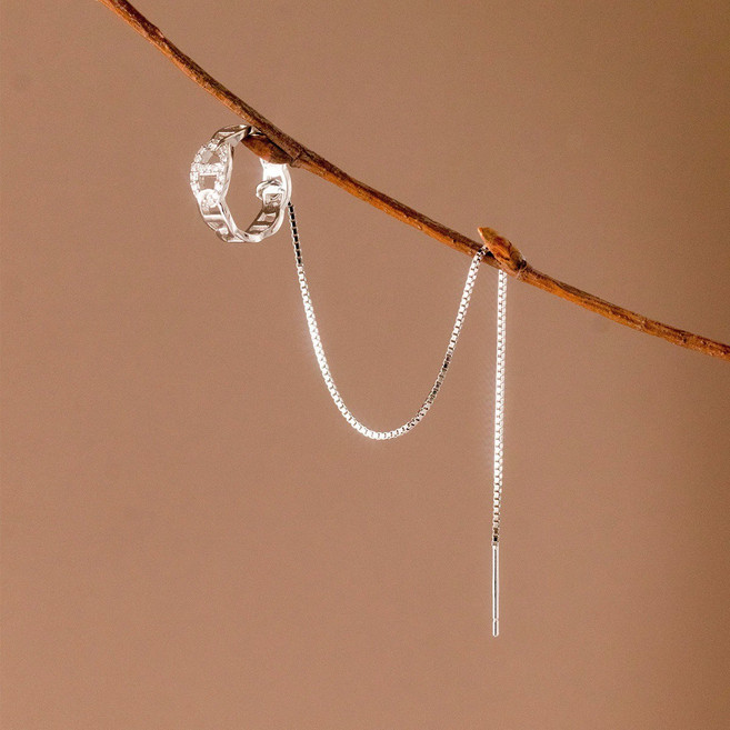 SUMMER 925純銀 法式鑲鑽圈耳骨夾耳線